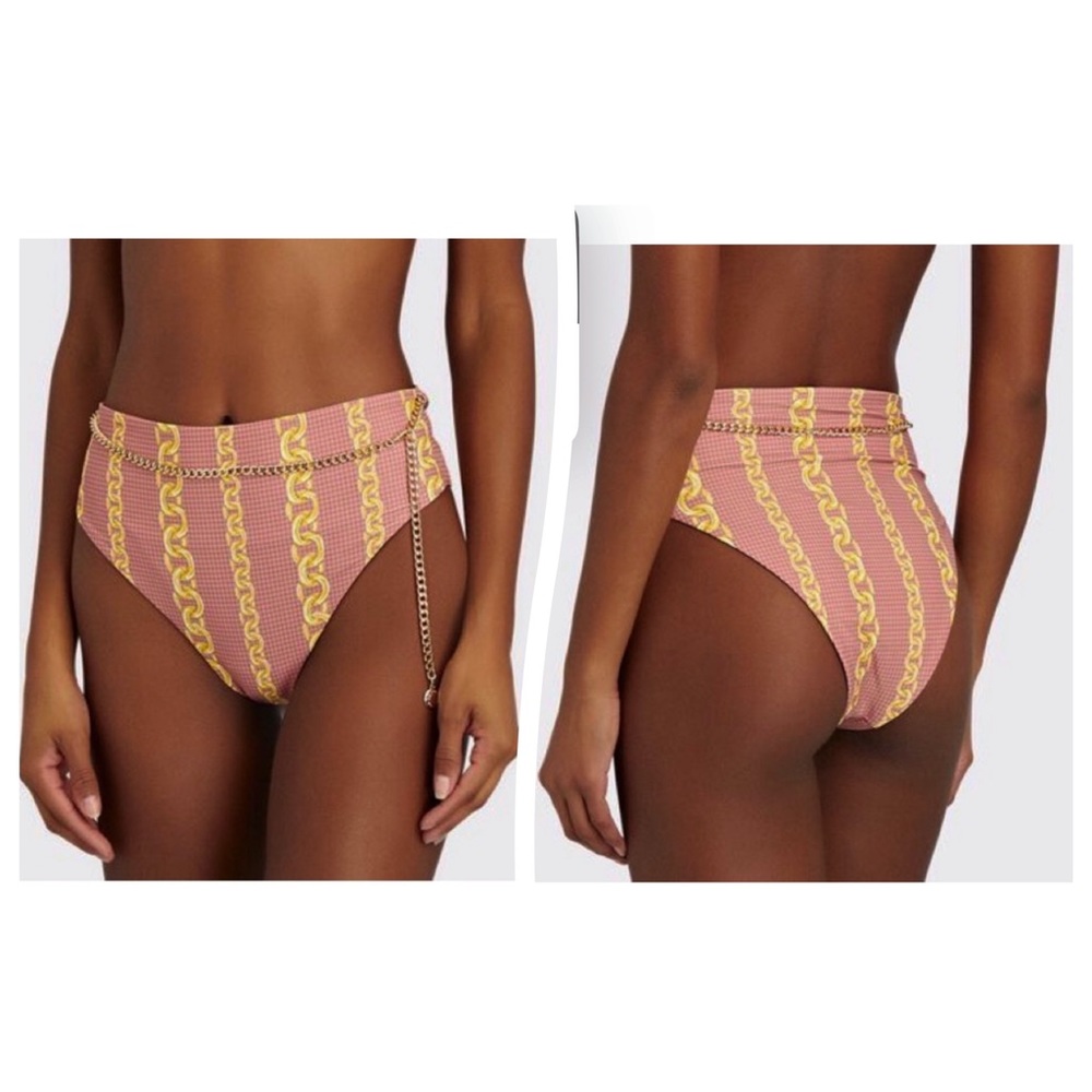 WhoWhatWear Emily Belted High Waist Bikini Bottom in Terracotta